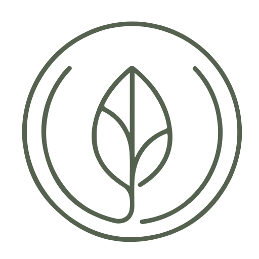 Omiki-logo: een blaadje in een cirkel